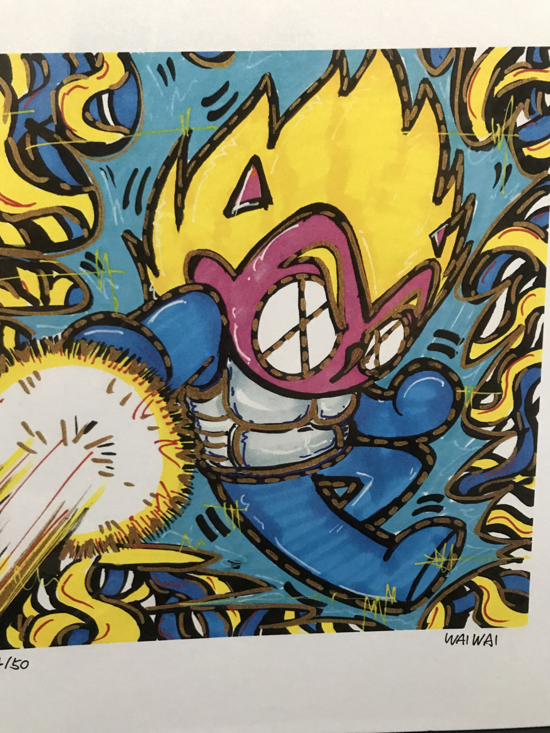 零元拍：歪歪亲笔签名 OWSON系列限量插画复制画《龙珠》，尺寸约22/22厘米，拍品不含镜框