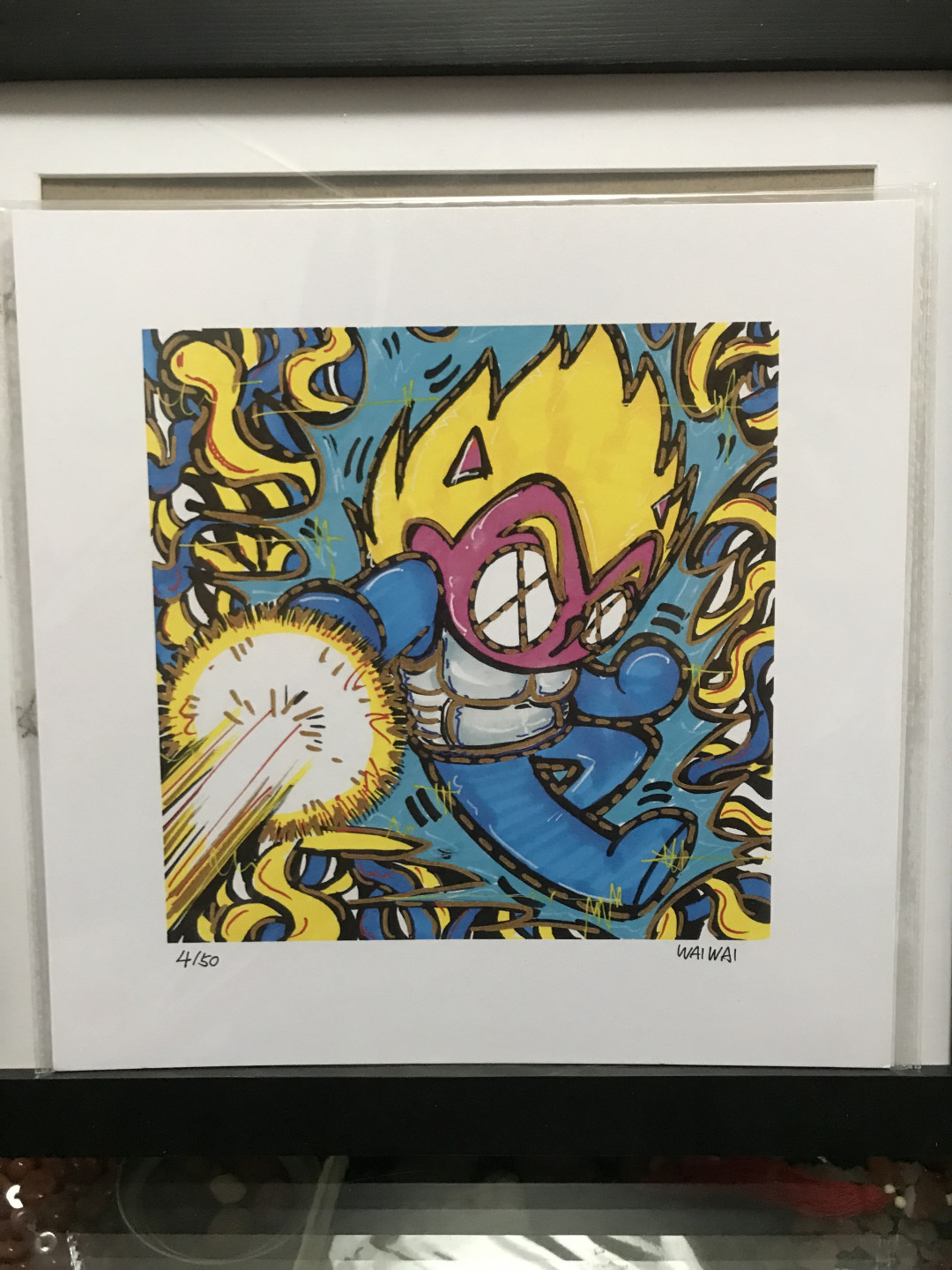 零元拍：歪歪亲笔签名 OWSON系列限量插画复制画《龙珠》，尺寸约22/22厘米，拍品不含镜框