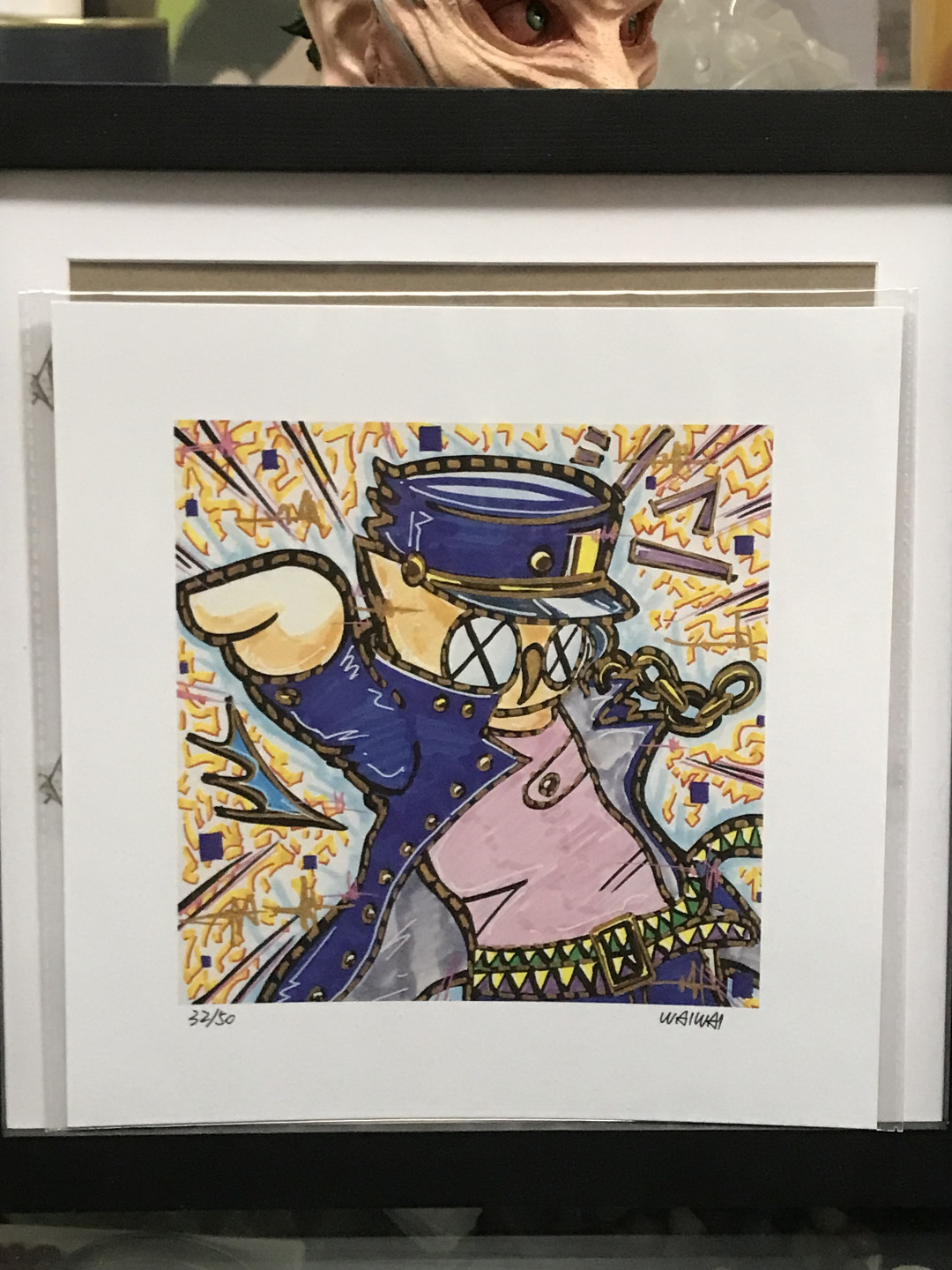 零元拍：歪歪亲笔签名 OWSON系列限量插画复制画《JOJO》，尺寸约22/22厘米，拍品不含镜框