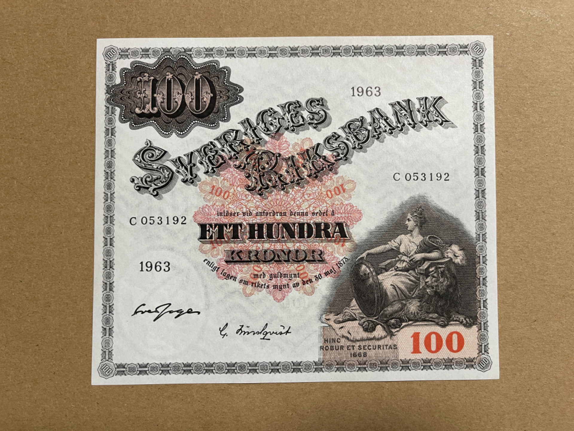 《张总收藏》48期——新春精品 瑞典100克朗 UNC 1963年 大方块