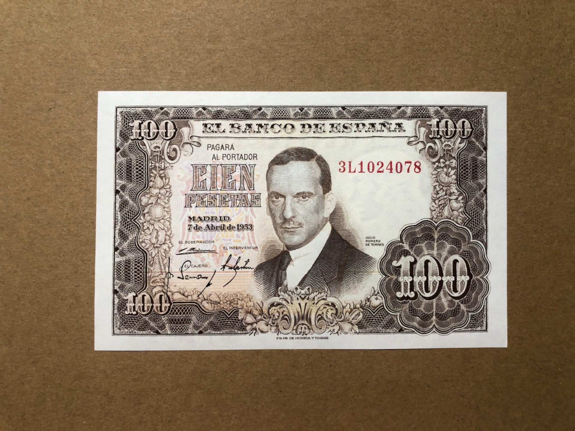 《张总收藏》48期——新春精品 西班牙100比塞塔 UNC 1953年 西班牙画家胡里奥