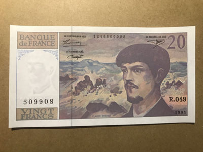 🔥🔥甜小邱世界纸币收藏《第13期🐯》🔥🔥 - 全新UNC 法国20法郎 1995版 全程无47 尾8 德彪西