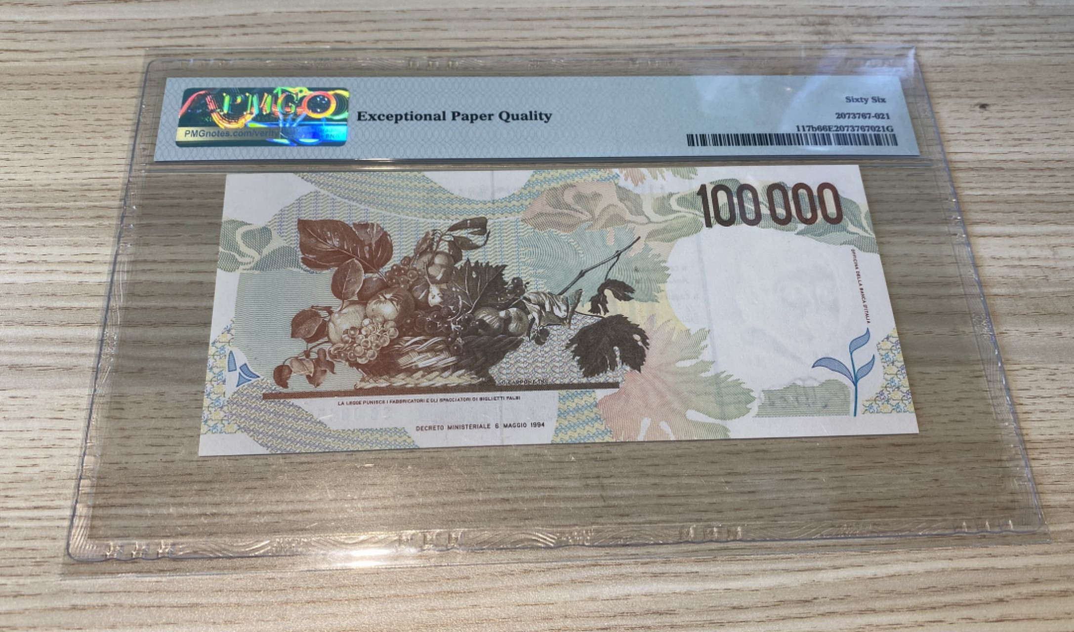 Chase Auction 第1期 - -世界纸币精萃 1994年意大利100000里拉，PMG66分，意大利画家艺术家卡拉瓦乔，颇具艺术价值的一张，正背面为其代表名作！