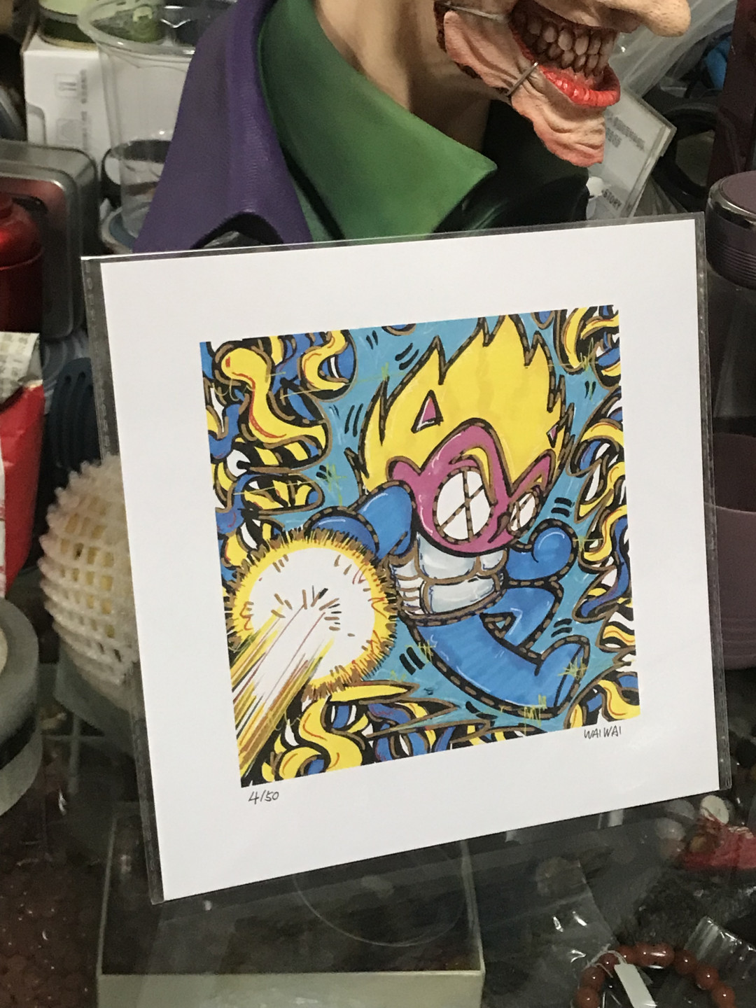 零元拍：歪歪亲笔签名 OWSON系列限量插画复制画《龙珠》，尺寸约22/22厘米，拍品不含镜框