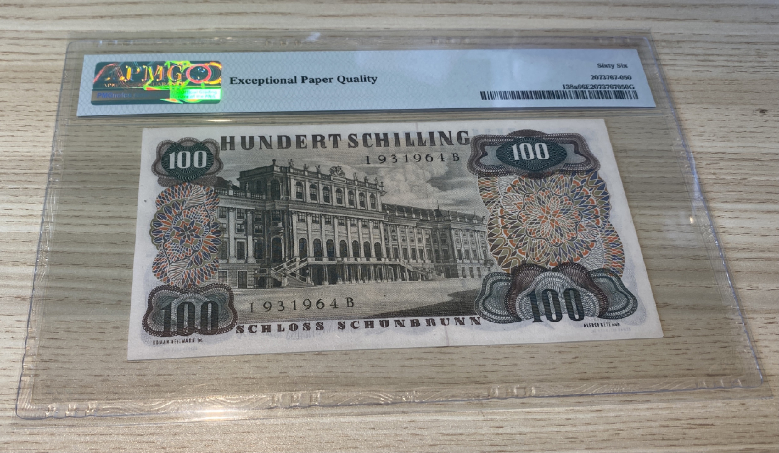 Chase Auction 第1期 - -世界纸币精萃 1960年奥地利倒四版100先令，PMG66分！奥地利音乐家小约翰斯特劳斯，圆舞曲之王，华尔兹王，代表作《蓝色多瑙河》，背面美泉宫！油墨细腻，雕刻精美！