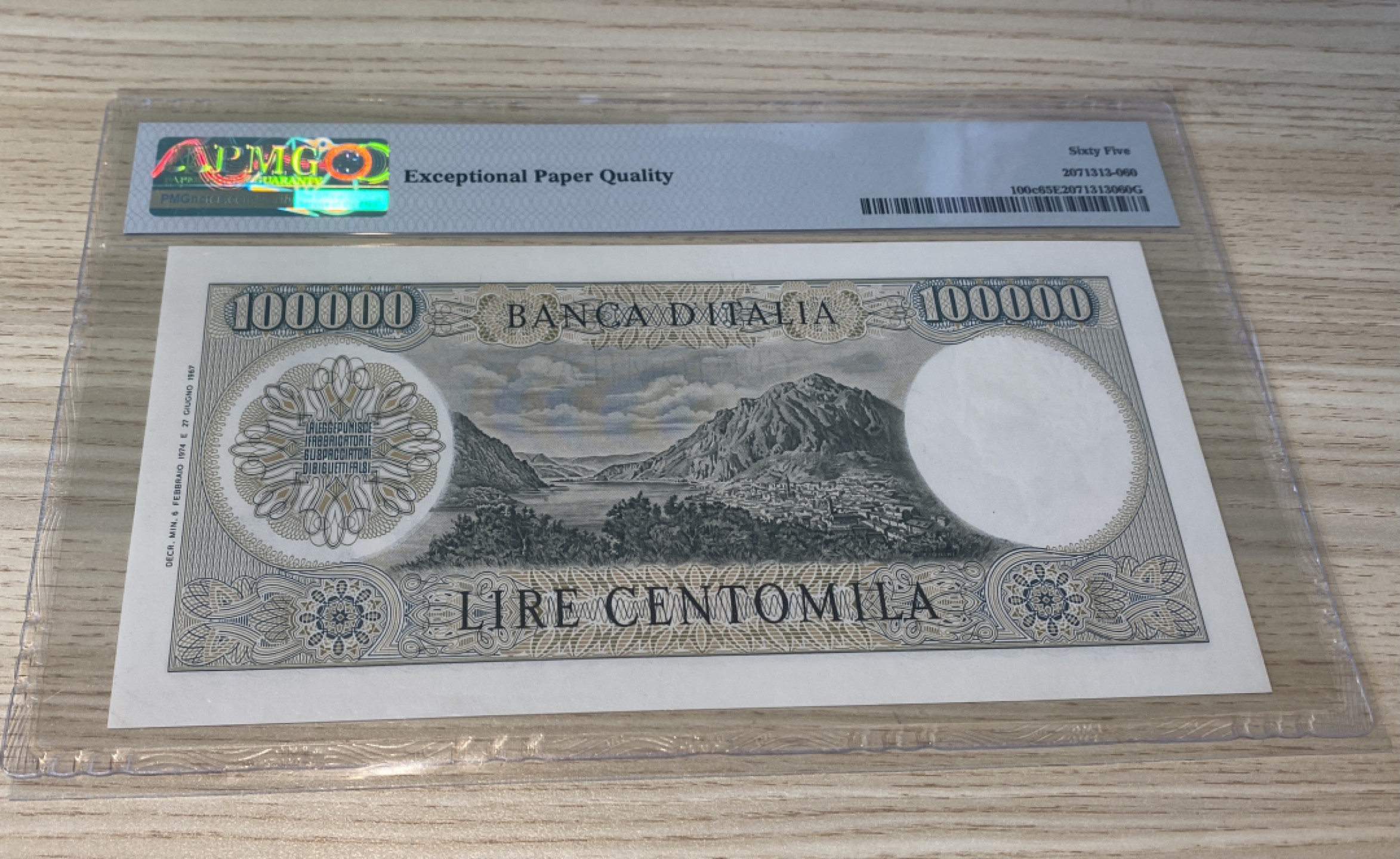 Chase Auction 第1期 - -世界纸币精萃 1972年意大利100000里拉，PMG65，名誉品曼佐尼，极致人像雕刻！经典中的经典！