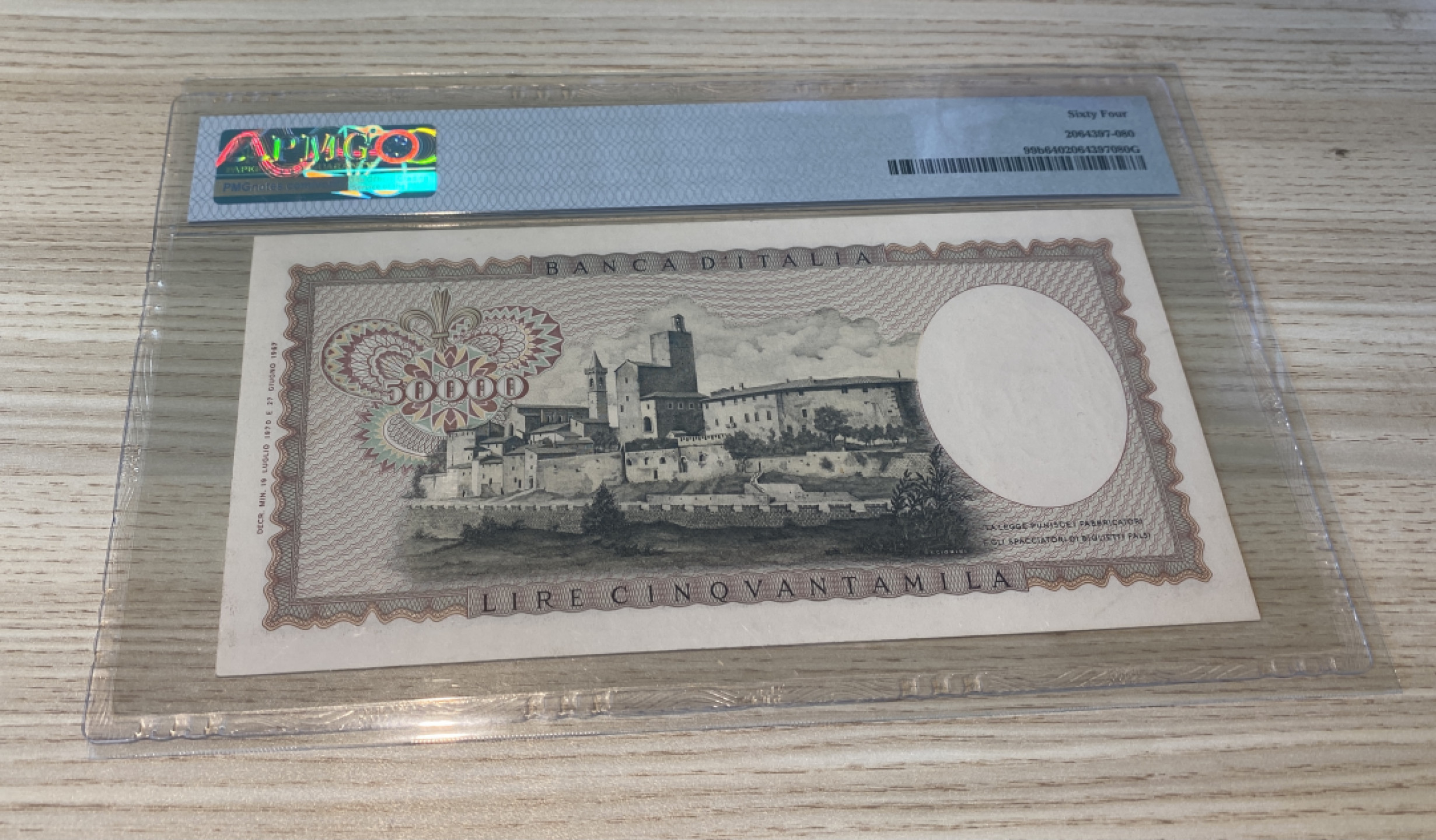 Chase Auction 第1期 - -世界纸币精萃 1970年50000里拉，PMG64，品相很好，可能b版凸凹弱低评，名誉品达芬奇！