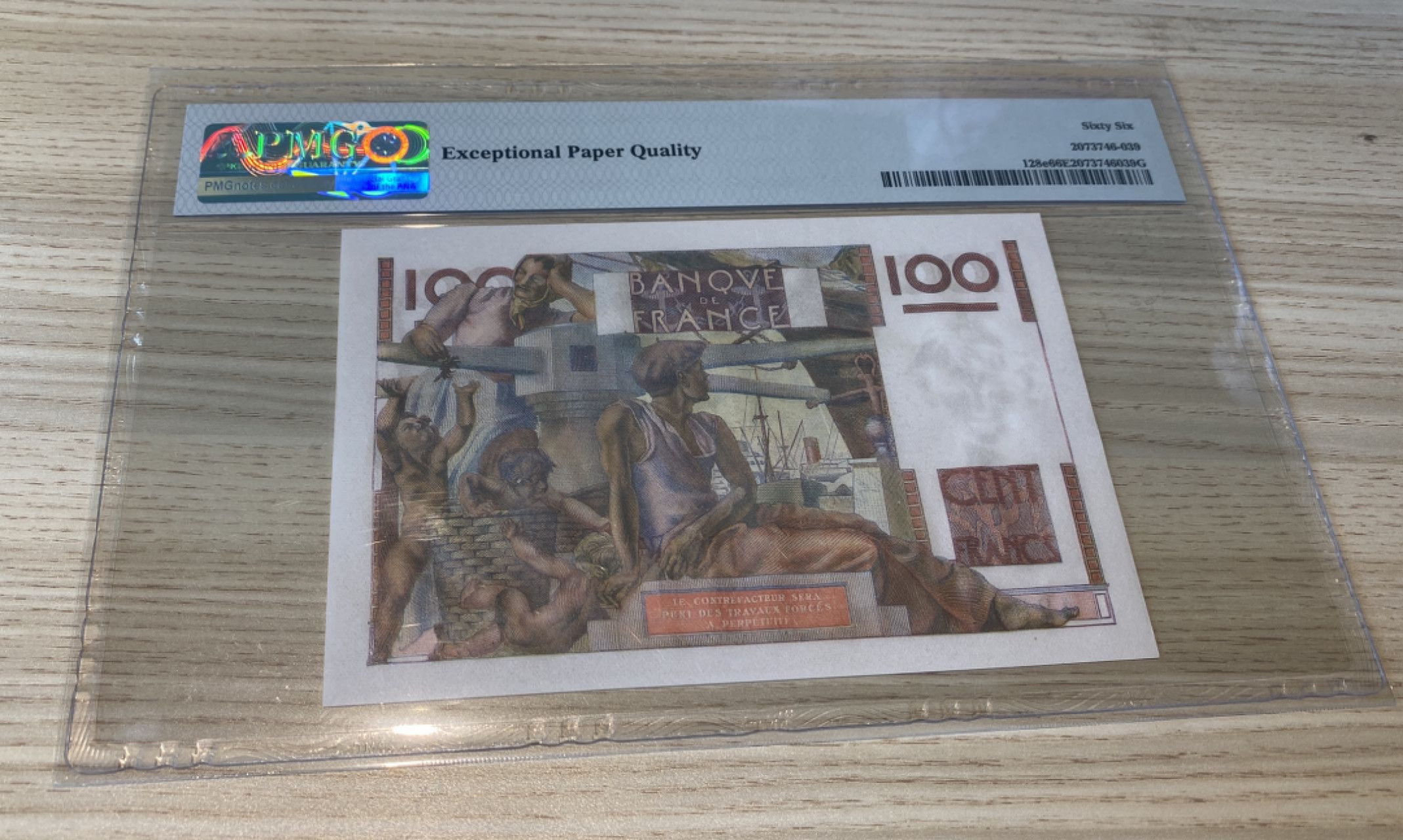 Chase Auction 第1期 - -世界纸币精萃 1952年法国100法郎，PMG66分，美女与牛！