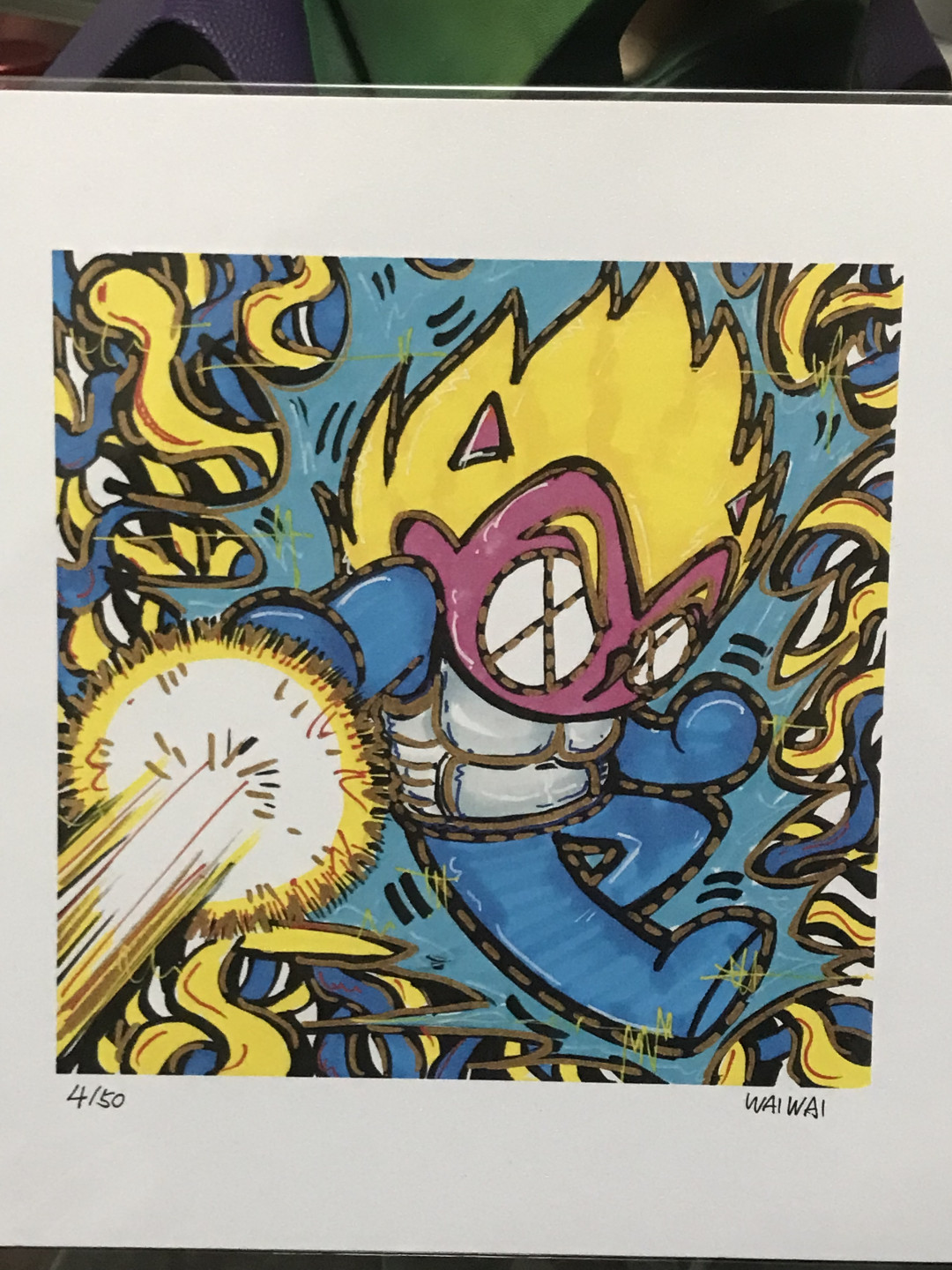 零元拍：歪歪亲笔签名 OWSON系列限量插画复制画《龙珠》，尺寸约22/22厘米，拍品不含镜框