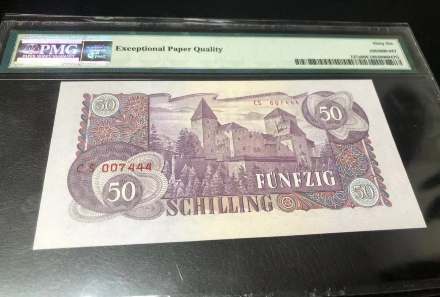 Chase Auction 第1期 - -世界纸币精萃 1962年奥地利倒四版50先令，PMG66分！豹子！