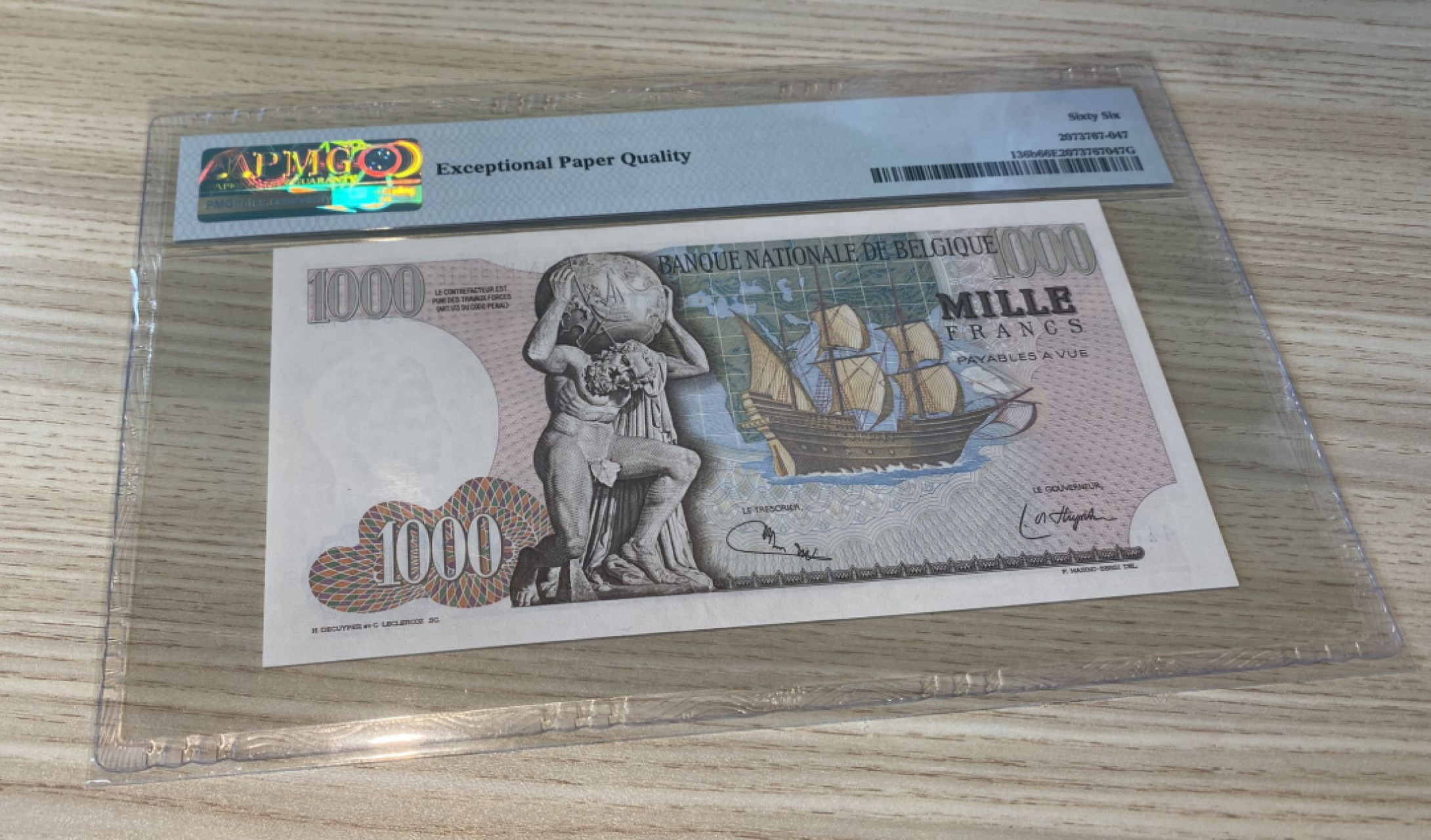 Chase Auction 第1期 - -世界纸币精萃 1961年比利时1000法郎，PMG66分，雕刻精美、大力神赫拉克勒斯，宙斯之子，被赫拉遗弃，雅典娜抚养长大，完成12伟业，稀少藏品！