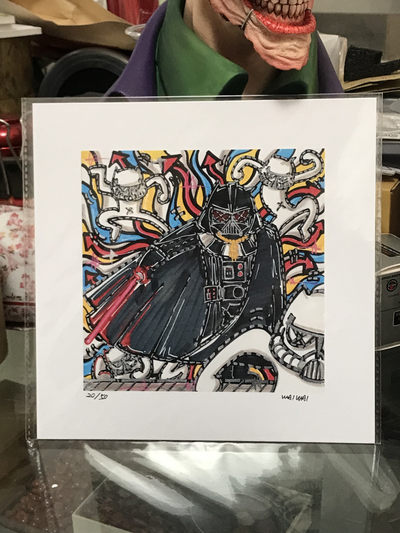 零元拍：歪歪亲笔签名 OWSON系列限量插画复制画《黑武士》，尺寸约22/22厘米，拍品不含镜框 - 零元拍：歪歪亲笔签名 OWSON系列限量插画复制画《黑武士》，尺寸约22/22厘米，拍品不含镜框
