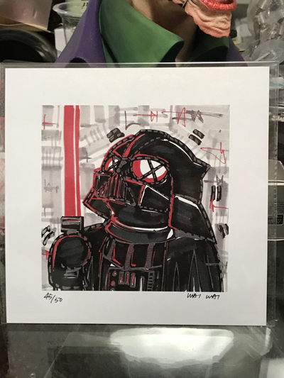 零元拍：歪歪亲笔签名 OWSON系列限量插画复制画《黑武士》，尺寸约22/22厘米，拍品不含镜框 - 零元拍：歪歪亲笔签名 OWSON系列限量插画复制画《黑武士》，尺寸约22/22厘米，拍品不含镜框