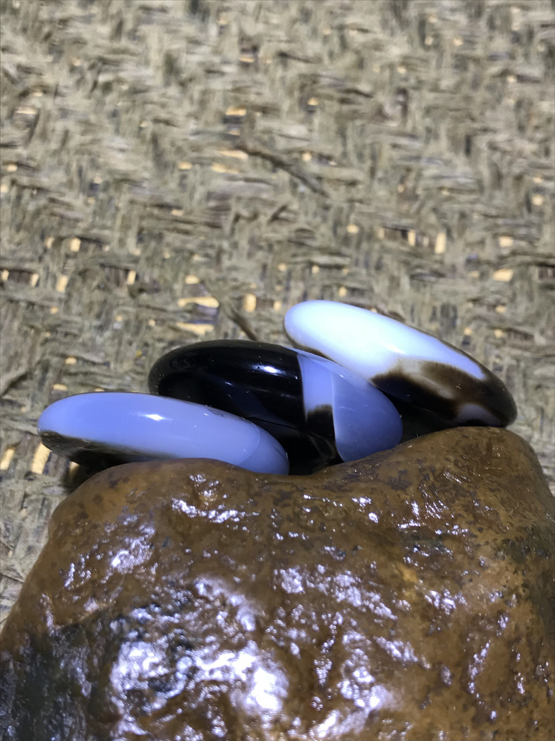 天然通货墨色海洋玉髓平安扣三个！