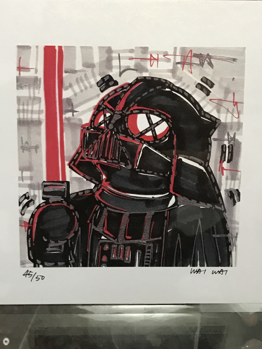 零元拍：歪歪亲笔签名 OWSON系列限量插画复制画《黑武士》，尺寸约22/22厘米，拍品不含镜框
