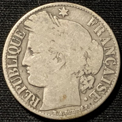 紫瑗钱币——第207期拍卖 - 法国 1872年 谷物女神 1法郎 5克 0.835银