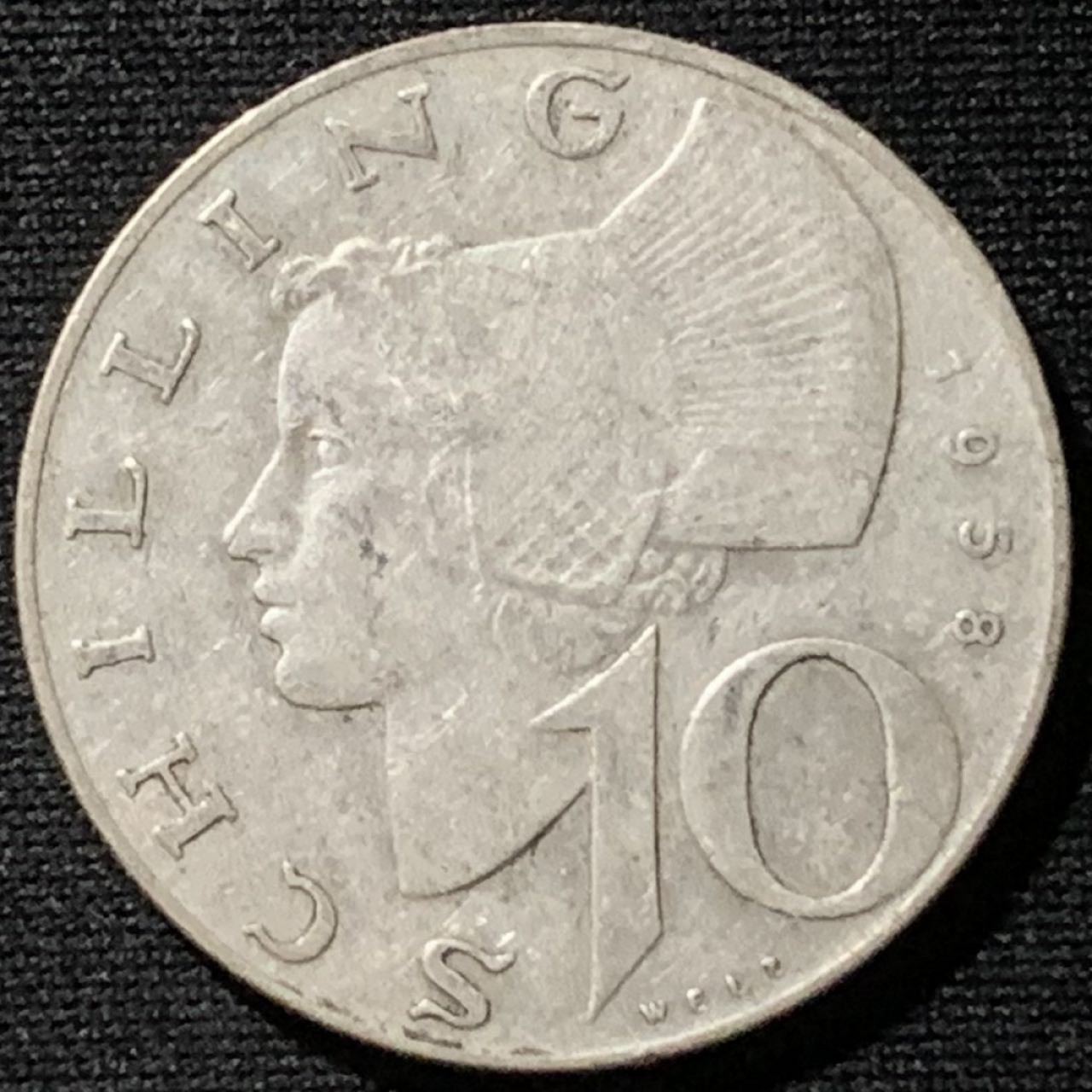 紫瑗钱币——第190期拍卖 奥地利 1958年 女神 10先令 7.5克 0.64银