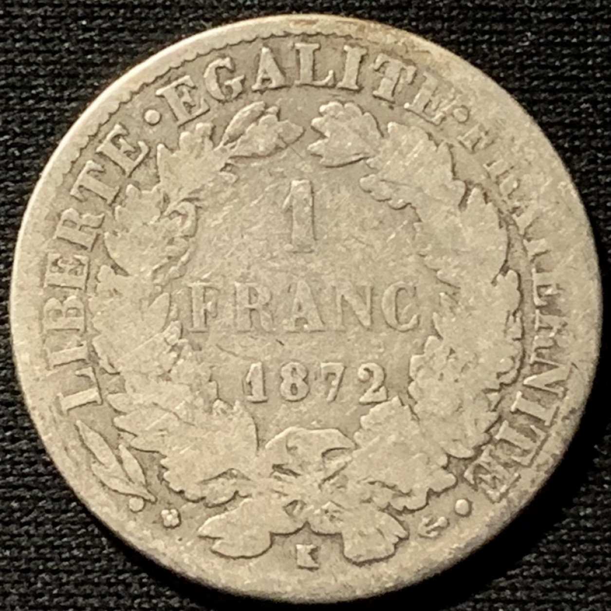 紫瑗钱币——第190期拍卖 法国 1872年 谷物女神 1法郎 5克 0.835银