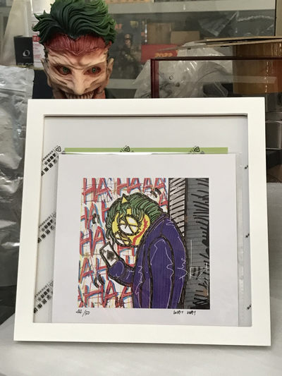 零元拍：歪歪亲笔签名 OWSON系列限量插画复制画《小丑》，尺寸约22/22厘米，拍品不含镜框 - 零元拍：歪歪亲笔签名 OWSON系列限量插画复制画《小丑》，尺寸约22/22厘米，拍品不含镜框