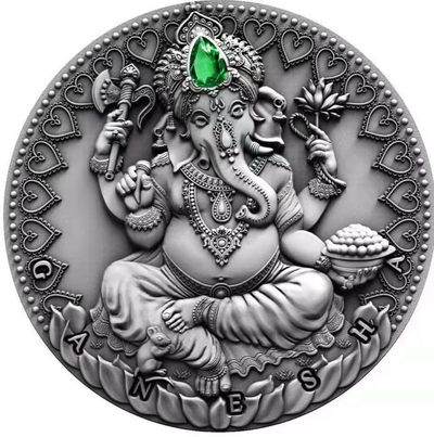 【海寧潮】拍卖第八期年末福利🧧  - 【海寧潮】喀麦隆世界文化系列象鼻神2盎司镶嵌宝石高浮雕银币