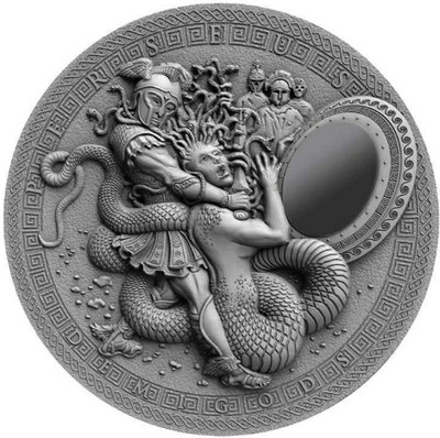 【海寧潮】拍卖第八期年末福利🧧  - 【海寧潮】纽埃2018年半神2珀尔修斯战美杜莎2盎司镶嵌银币