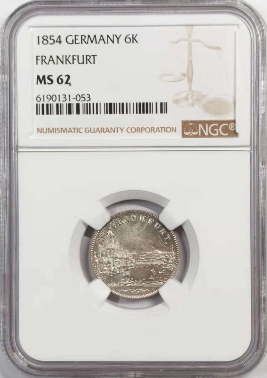 凡希社世界钱币微拍第一百八十八期 1854法兰克福景观6K银辅币NGC-MS62
