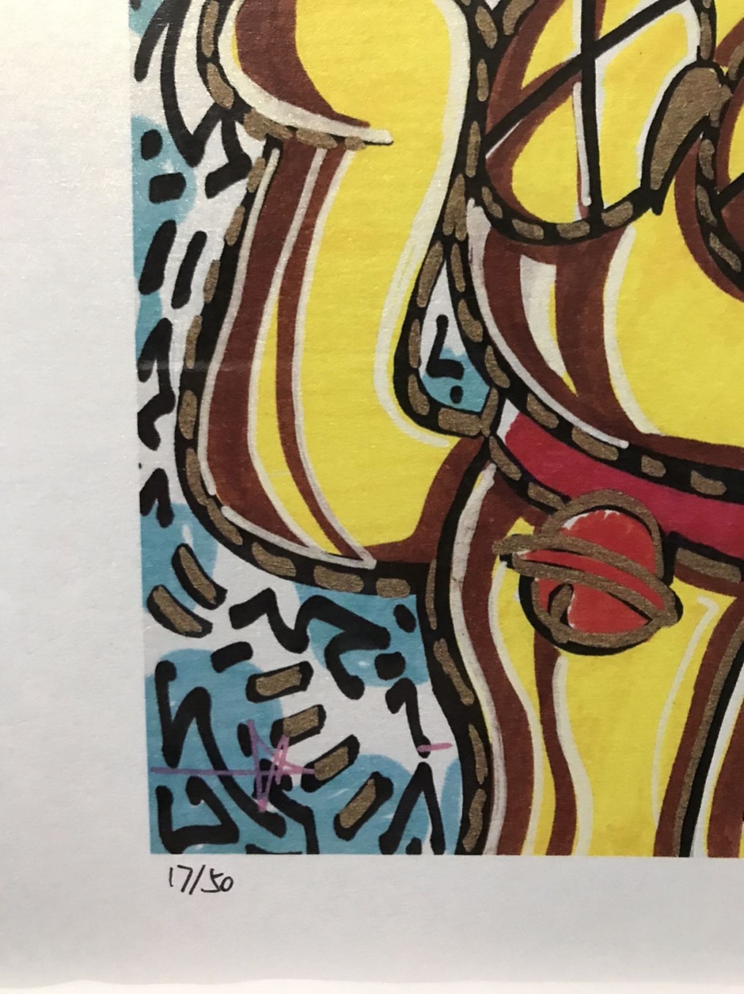 零元拍：歪歪亲笔签名 OWSON系列限量插画复制画《招财猫》，尺寸约22/22厘米，拍品不含镜框