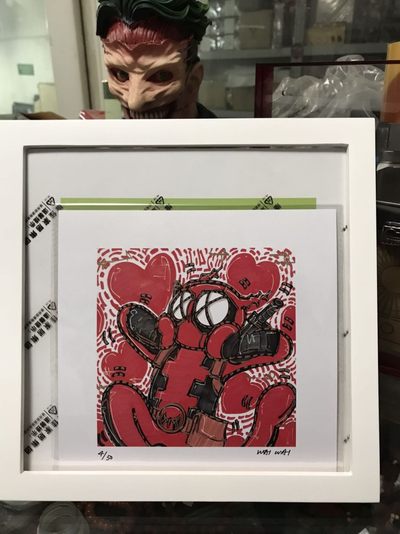 零元拍：歪歪亲笔签名 OWSON系列限量插画复制画《死侍》，尺寸约22/22厘米，拍品不含镜框 - 零元拍：歪歪亲笔签名 OWSON系列限量插画复制画《死侍》，尺寸约22/22厘米，拍品不含镜框