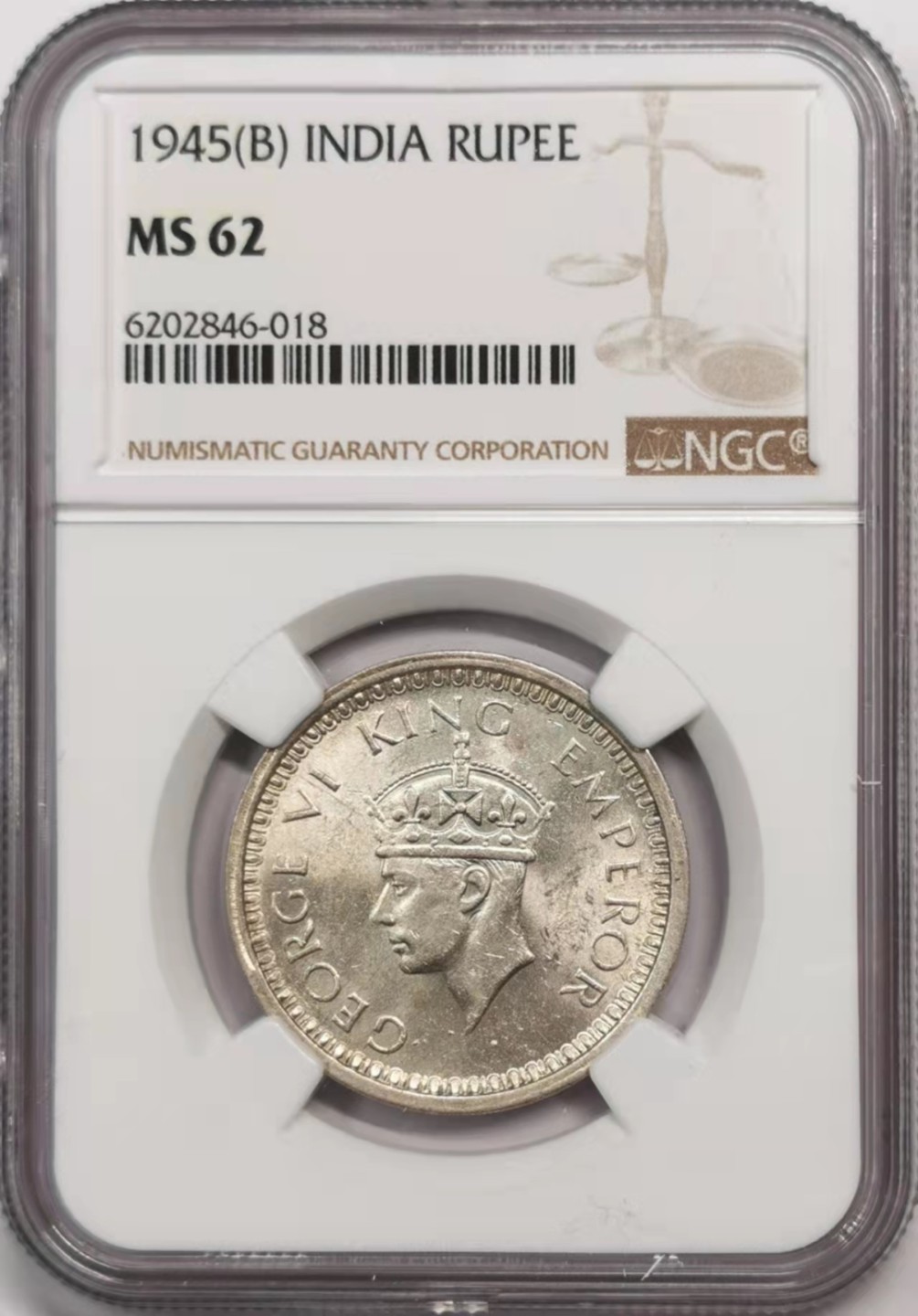 凡希社世界钱币微拍第一百八十八期 1945B英属印度乔六卢比NGC-MS62