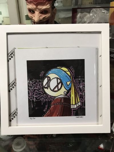 零元拍：歪歪亲笔签名 OWSON系列限量插画复制画《戴珍珠耳环的少女》，尺寸约22/22厘米，拍品不含镜框 - 零元拍：歪歪亲笔签名 OWSON系列限量插画复制画《戴珍珠耳环的少女》，尺寸约22/22厘米，拍品不含镜框