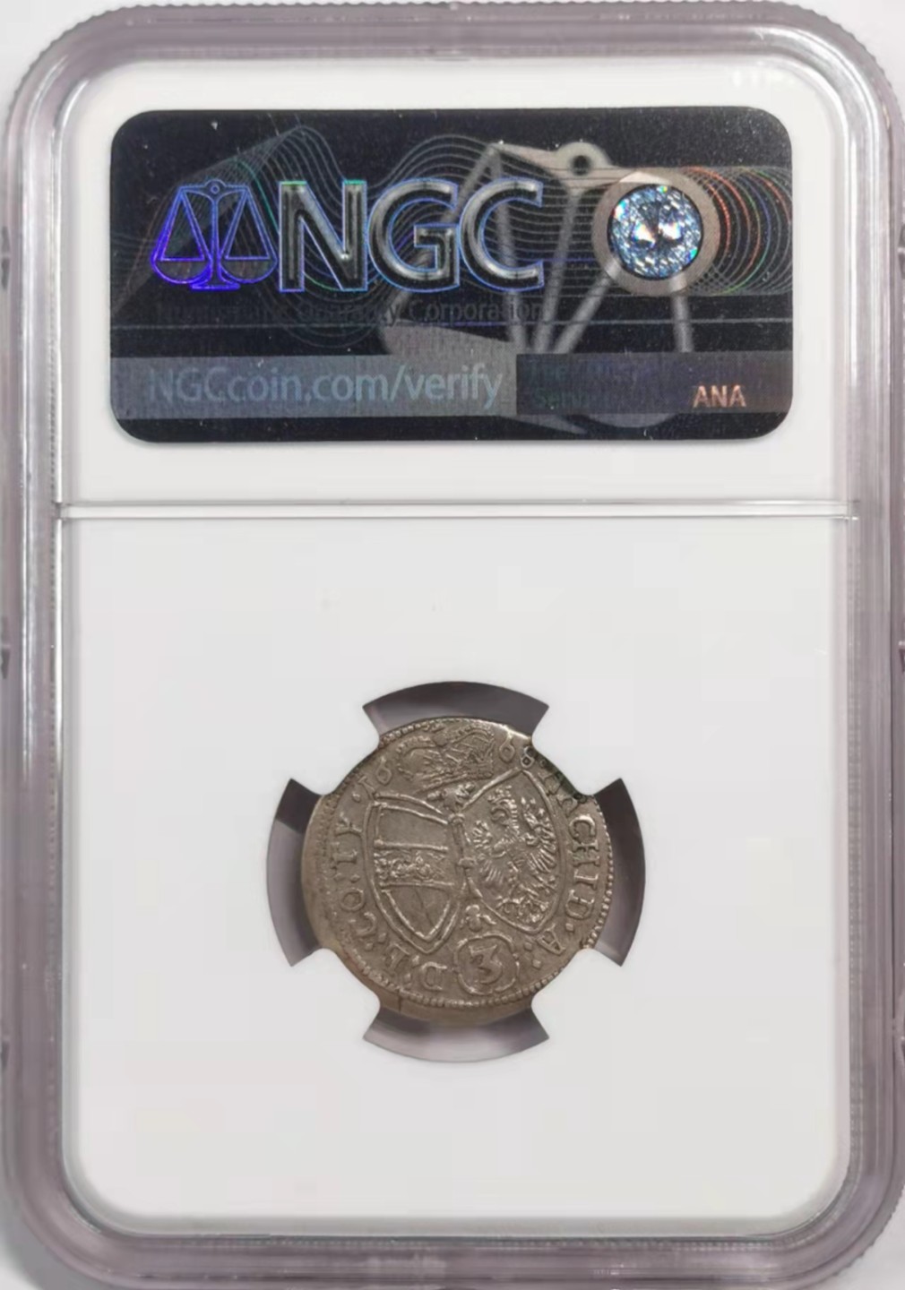 凡希社世界钱币微拍第一百八十八期 1668神罗3K银辅币NGC-AU58哈尔厂