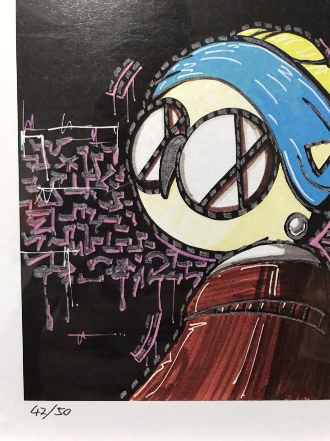 零元拍：歪歪亲笔签名 OWSON系列限量插画复制画《戴珍珠耳环的少女》，尺寸约22/22厘米，拍品不含镜框
