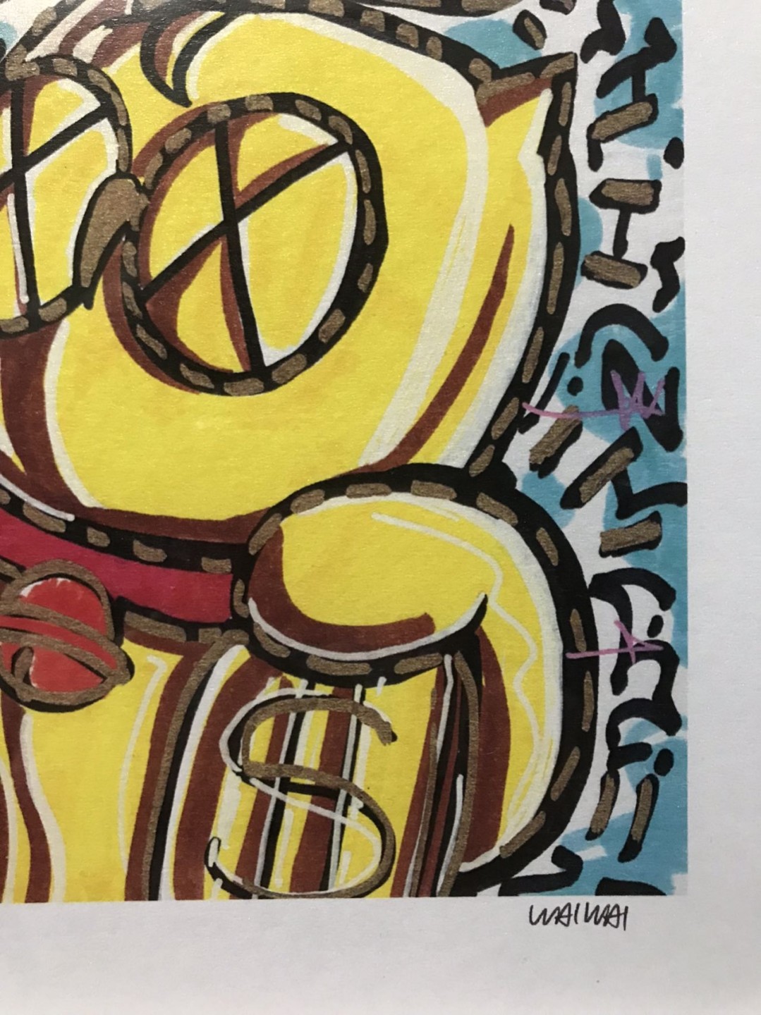 零元拍：歪歪亲笔签名 OWSON系列限量插画复制画《招财猫》，尺寸约22/22厘米，拍品不含镜框
