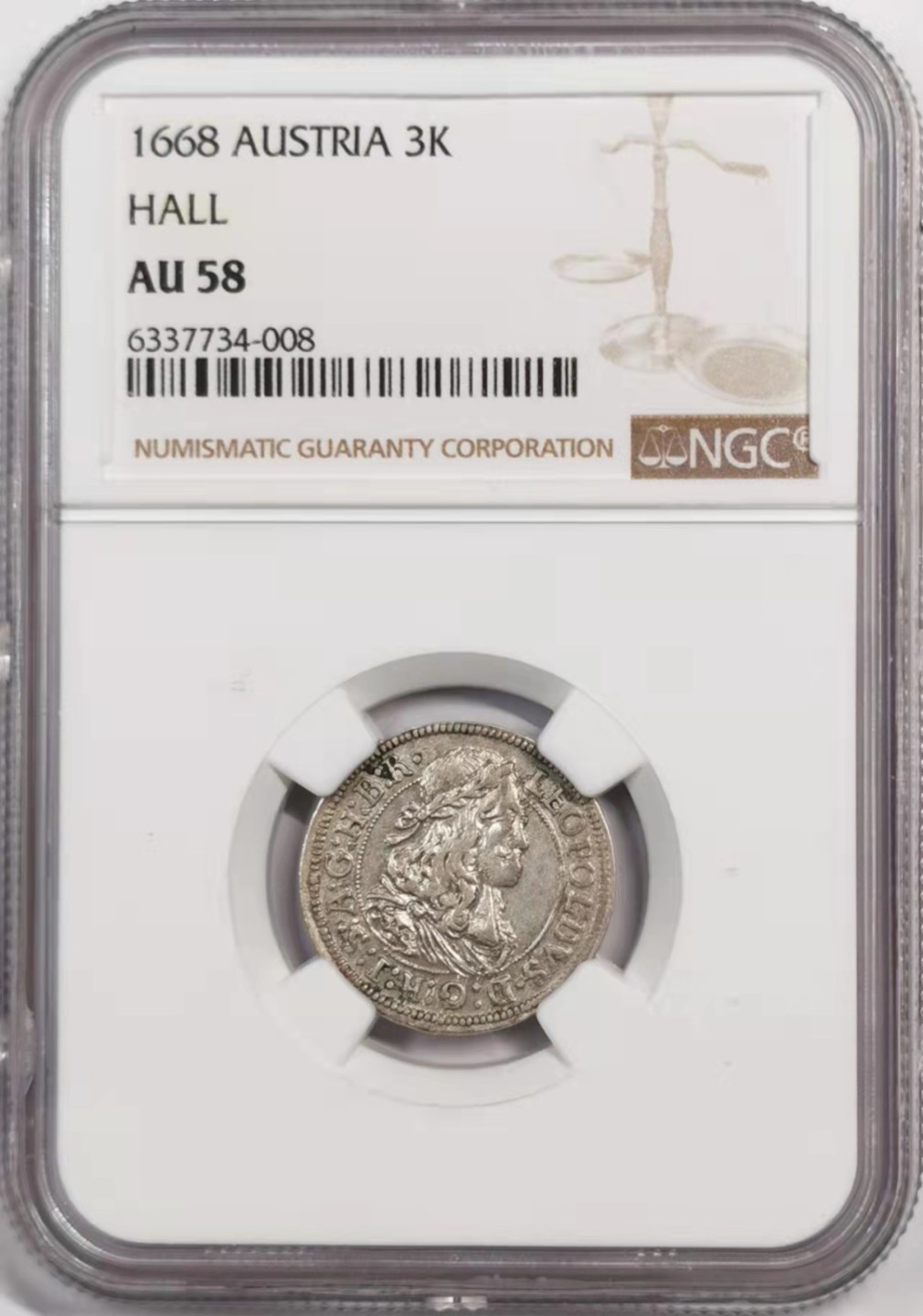 凡希社世界钱币微拍第一百八十八期 1668神罗3K银辅币NGC-AU58哈尔厂