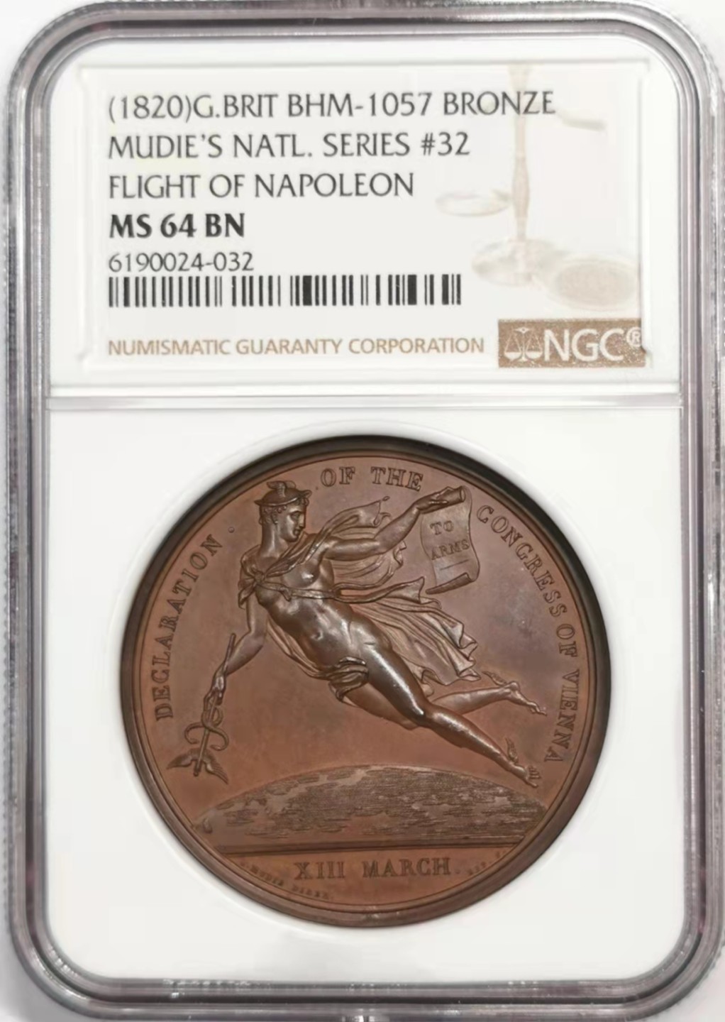 凡希社世界钱币微拍第一百八十八期 1820击败拿破仑舰队纪念铜章NGC-MS64