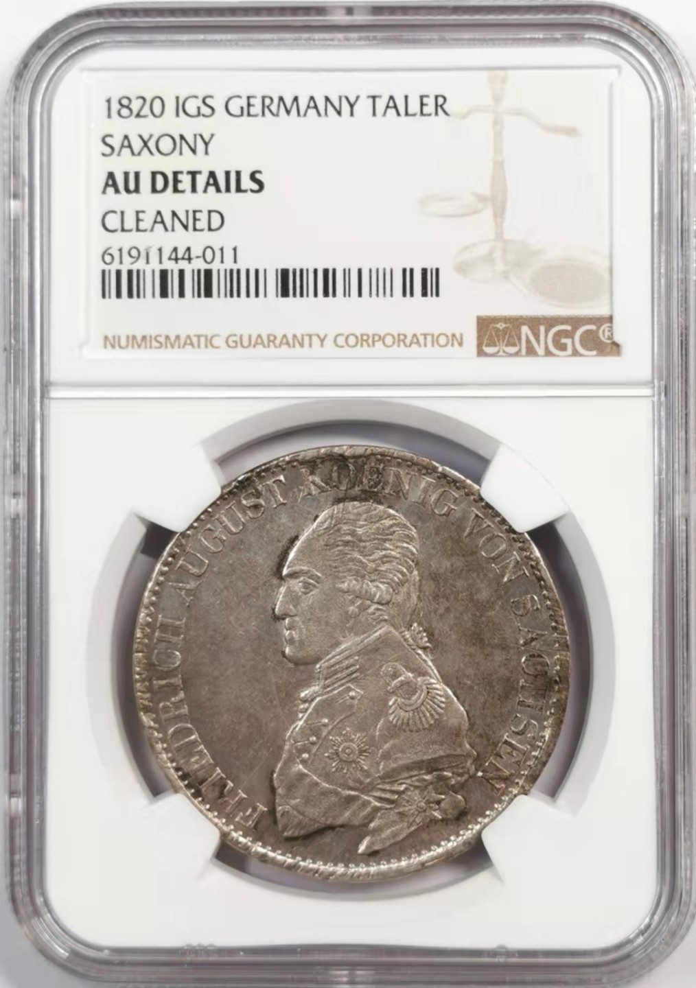 凡希社世界钱币微拍第一百八十八期 1820萨克森军装泰勒NGC-AUD