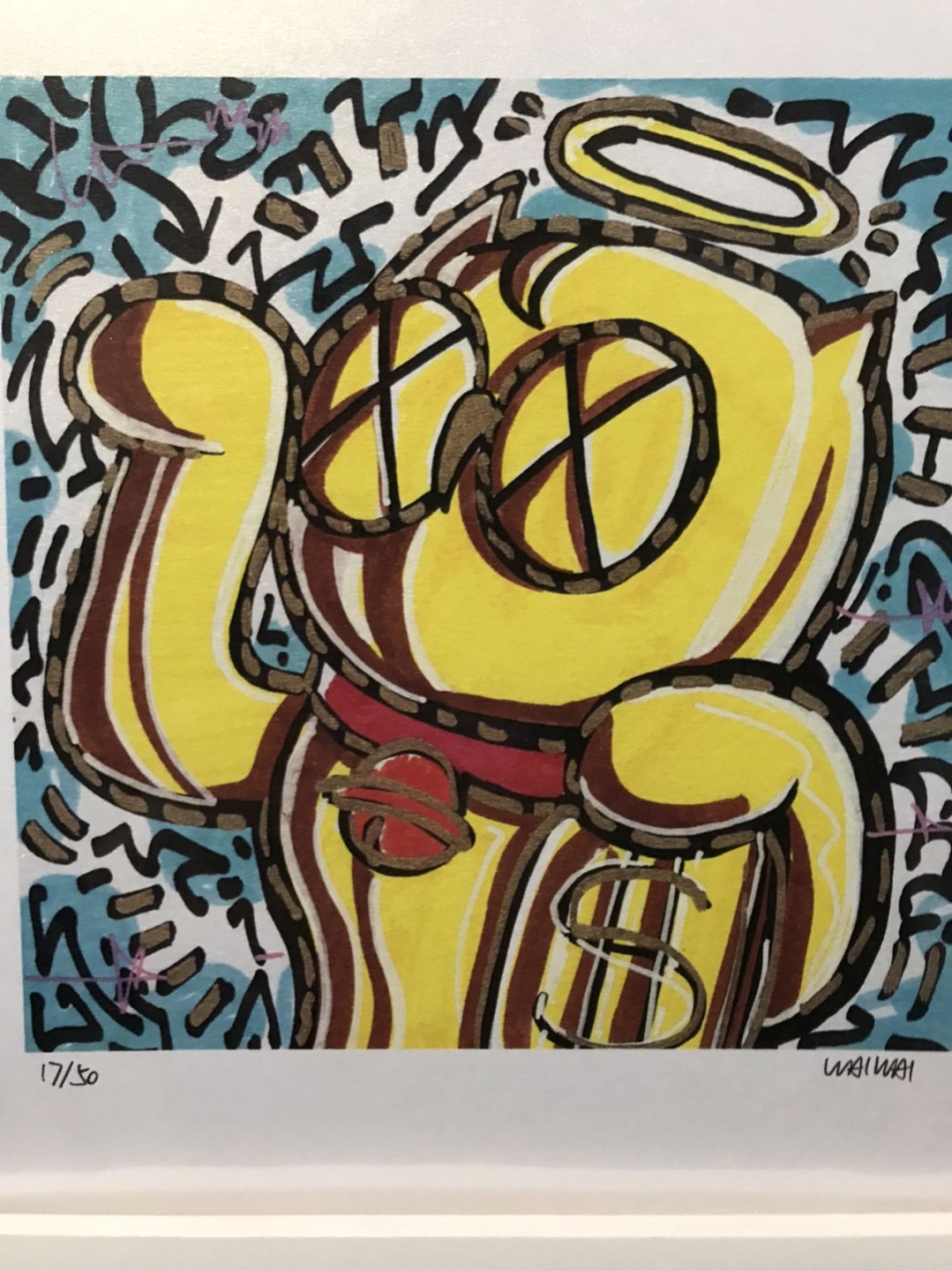零元拍：歪歪亲笔签名 OWSON系列限量插画复制画《招财猫》，尺寸约22/22厘米，拍品不含镜框