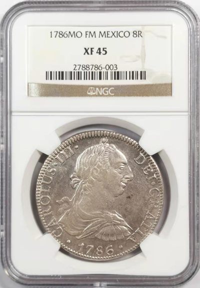 凡希社世界钱币微拍第一百八十八期 - 荐！1786墨西哥卡三双柱NGC-XF45低评！
