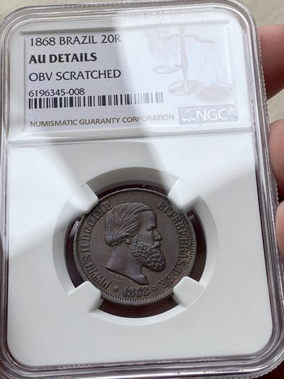 【Numismatist】第五场（新春场）-0起0佣包邮-世界硬币 - 巴西帝国1868年20瑞斯铜币 NGC评级AUD 品相自己看 居然没给分 欲哭无泪