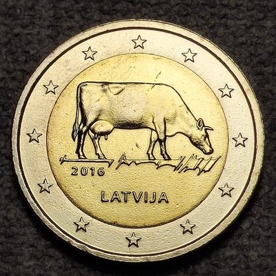 0起1加-纯粹捡漏拍-65场0佣包邮 - 拉脱维亚2016年2欧元奶牛养殖双色纪念币