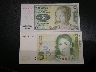《外钞收藏家》第一百六十四期拍卖（本期100件） - 德国5马克 两个版本 全新UNC