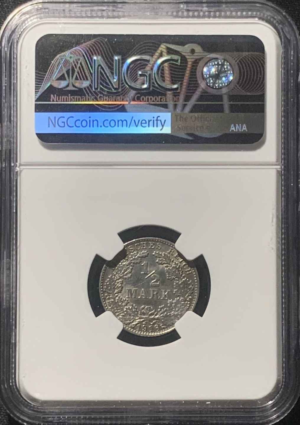 紫瑗钱币——第207期拍卖 德国 1916年 D版 第二帝国 1/2马克 银币 NGC UNC Detail