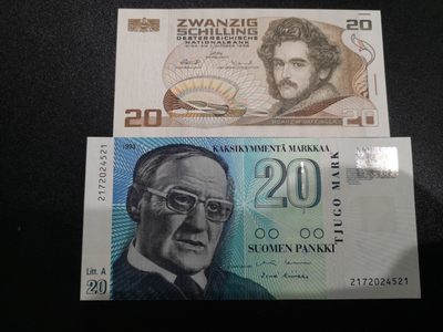 《外钞收藏家》第一百六十四期拍卖（本期100件） - 奥地利、芬兰两张 全新UNC