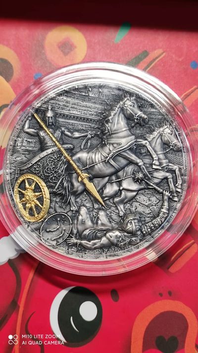 【海寧潮】拍卖第九期 - 【海寧潮】纽埃2019年战车系列1古罗马战车2盎司高浮雕银币