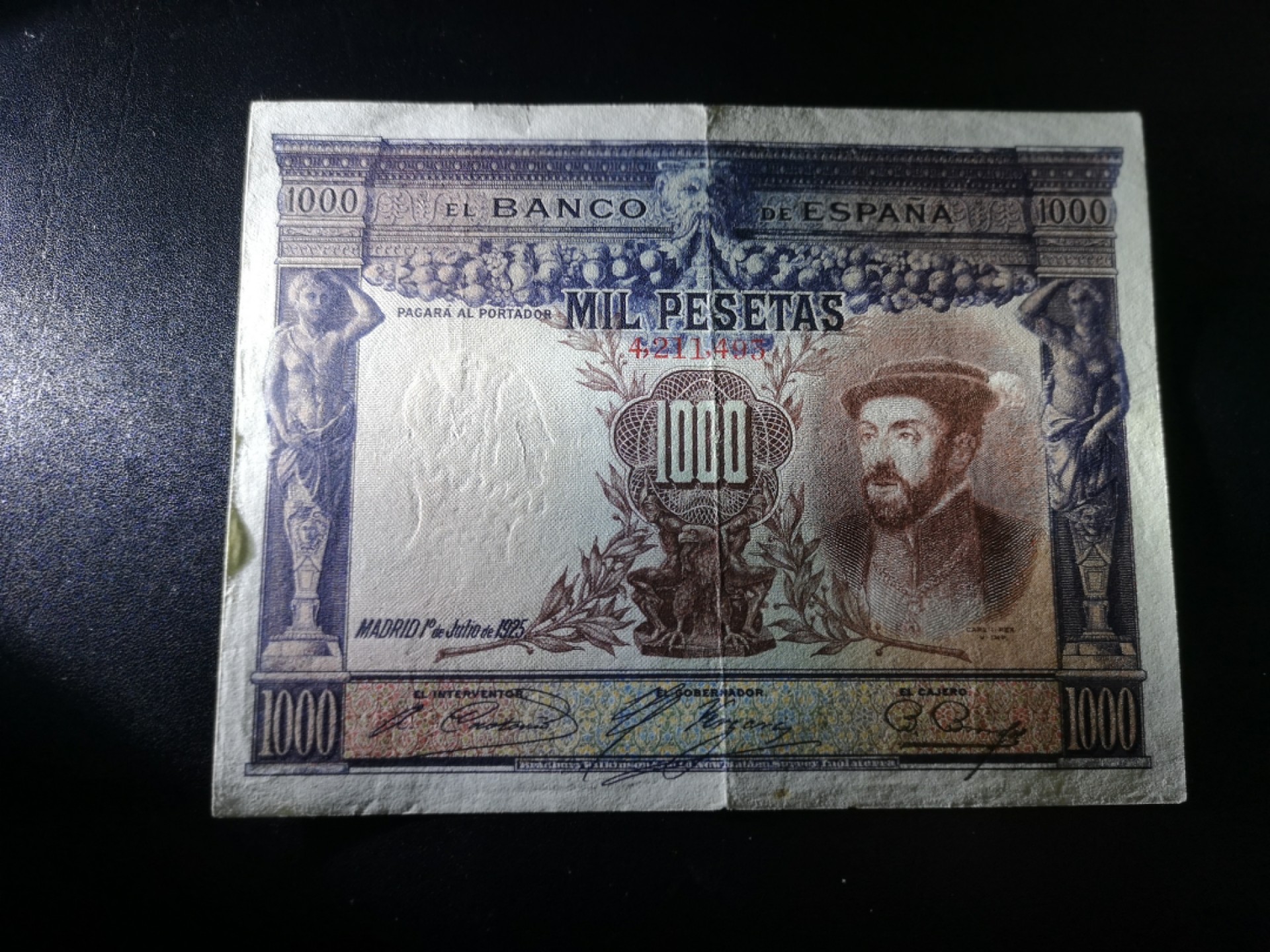 《外钞收藏家》第一百六十四期拍卖（本期100件） 1925西班牙1000比塞塔 VF品相 详情见图