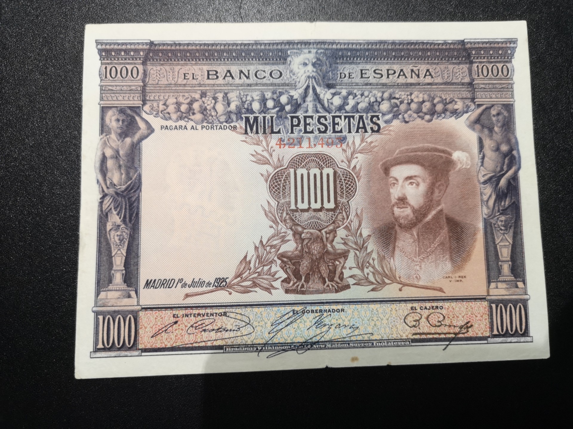 《外钞收藏家》第一百六十四期拍卖（本期100件） 1925西班牙1000比塞塔 VF品相 详情见图