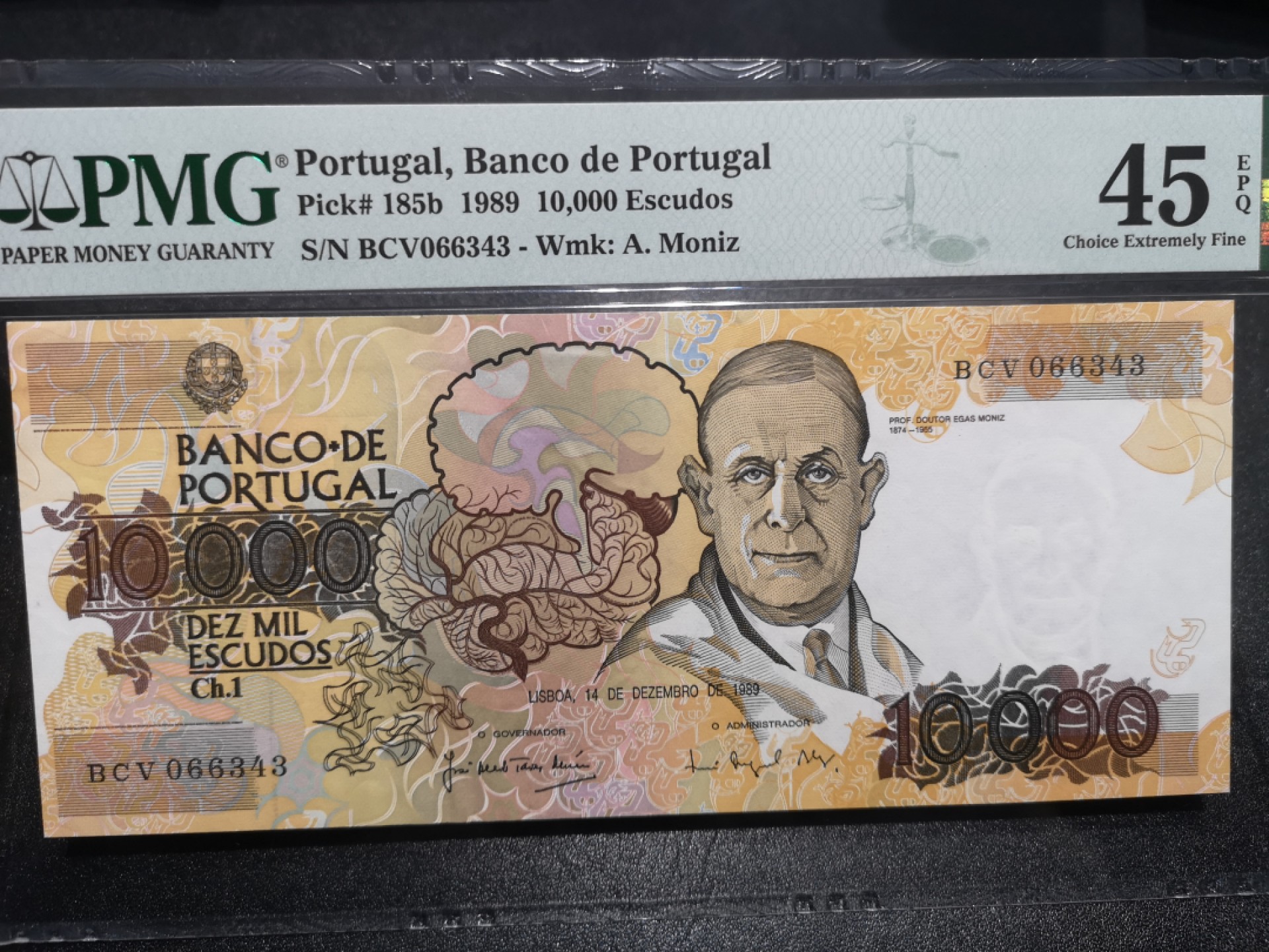 《外钞收藏家》第一百六十四期拍卖（本期100件） 1989年葡萄牙1000埃斯库多 PMG45 有个软折 分数给的偏低