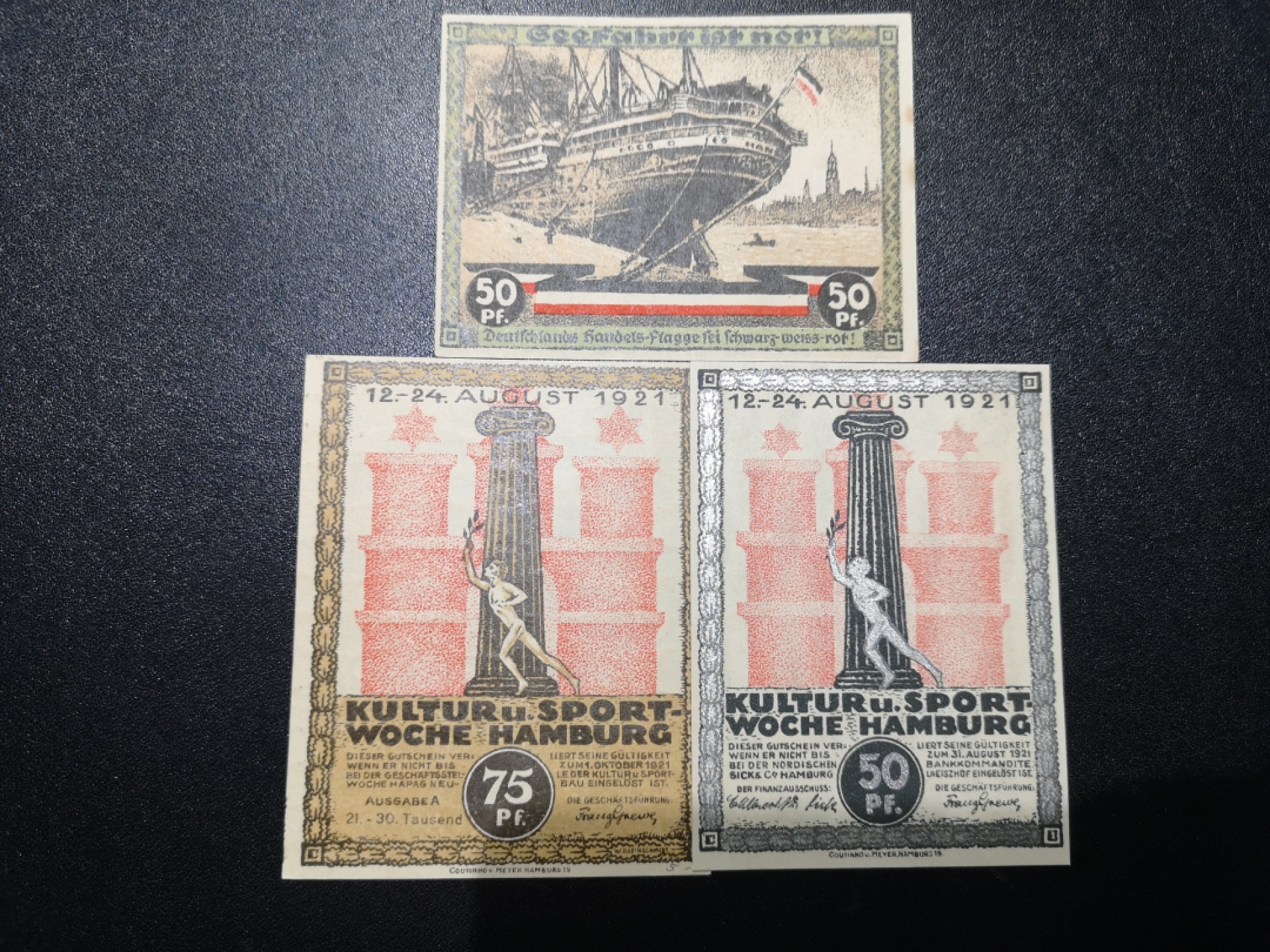 《外钞收藏家》第一百六十四期拍卖（本期100件） 德国1921年50芬尼+75芬尼 共三枚 近全新品相如图
