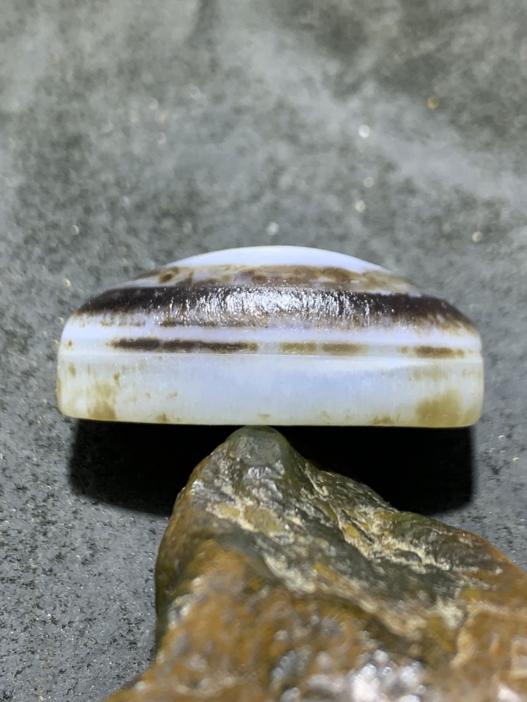 精美风化纹药师玛瑙随形羊眼板珠一个，