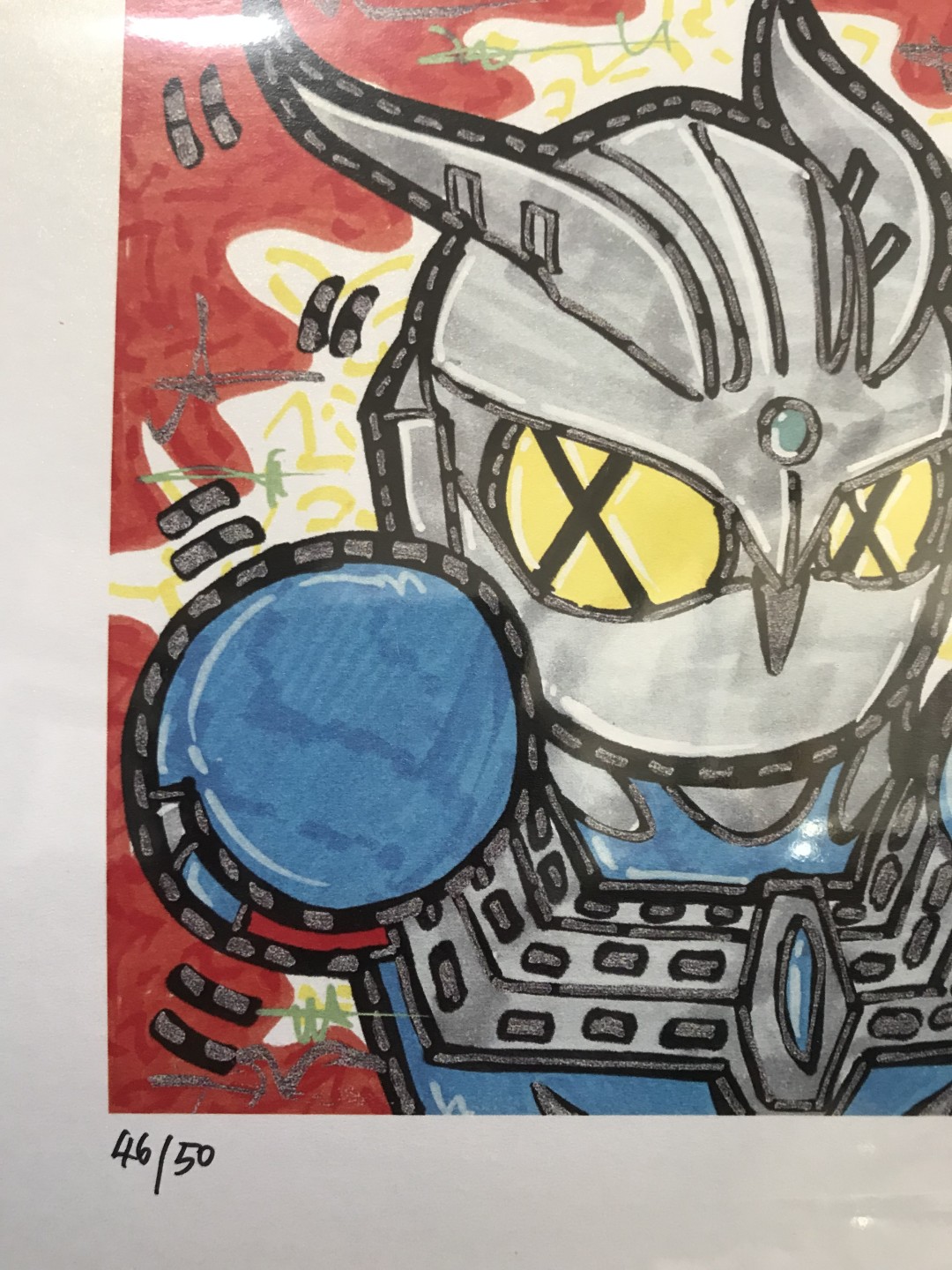 零元拍：歪歪亲笔签名 OWSON系列限量插画复制画《赛罗奥特曼》，尺寸约22/22厘米，拍品不含镜框